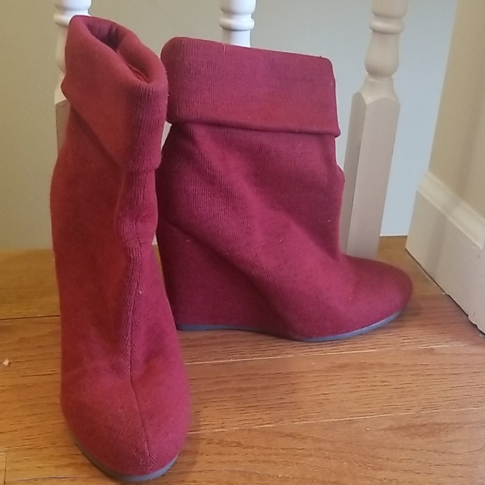 Red Wedge Booties